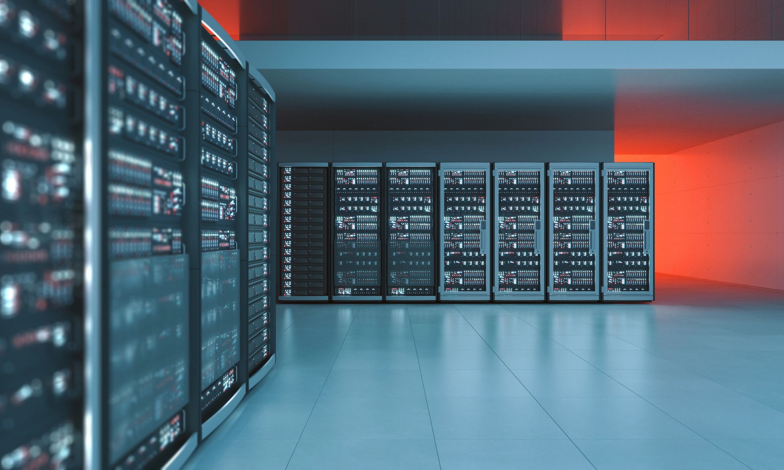 Clean modern server room with enterprise infrastructure